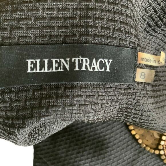 Ellen Tracy Dress Womens 8 Shift Black Sleeveless Back Zip Embellished Neckline - Picture 7 of 8